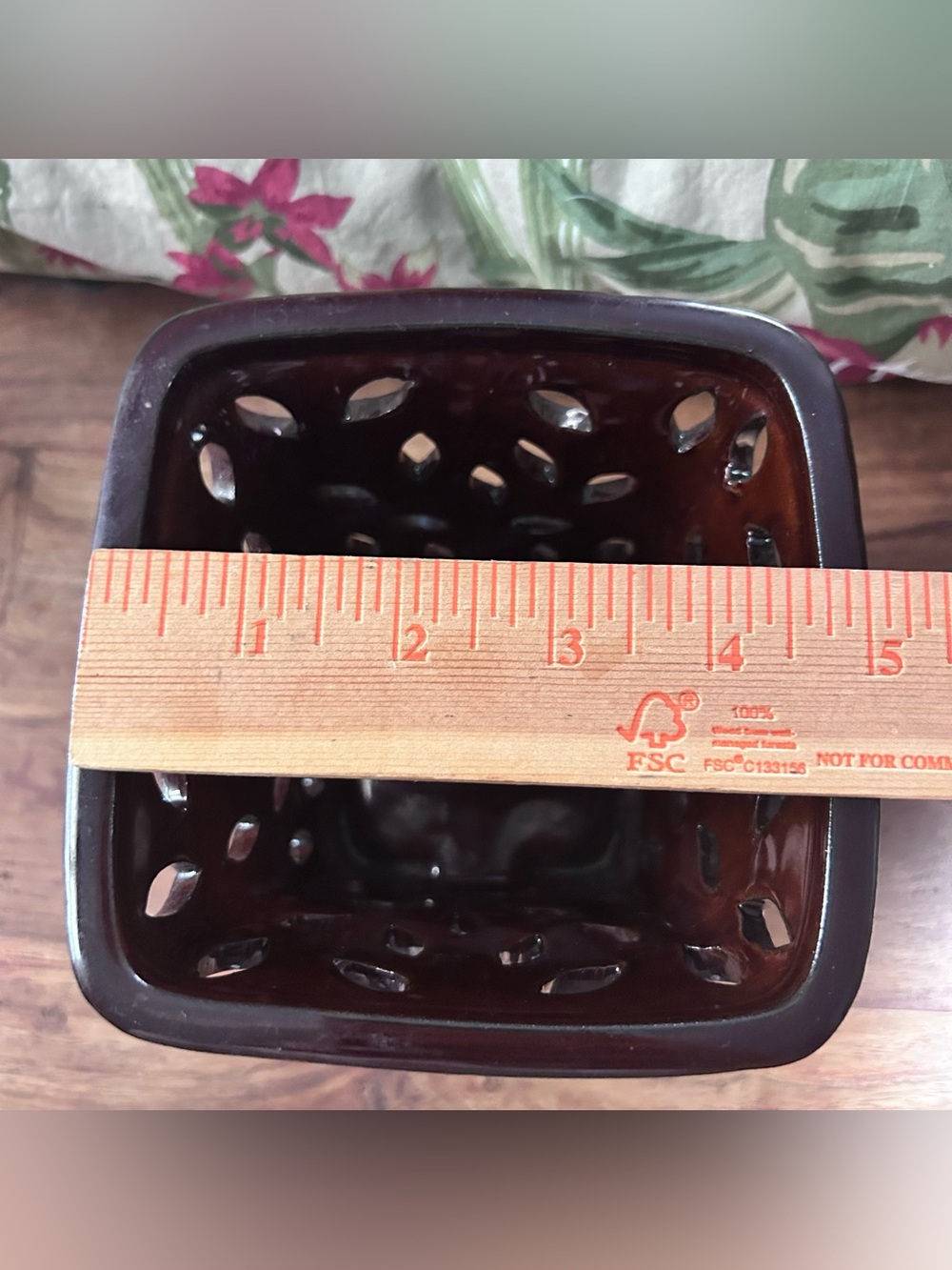 Ceramic Orchid Pot with Attach Tray and Cut Out Sides Glossy Brown - Picture 7 of 7